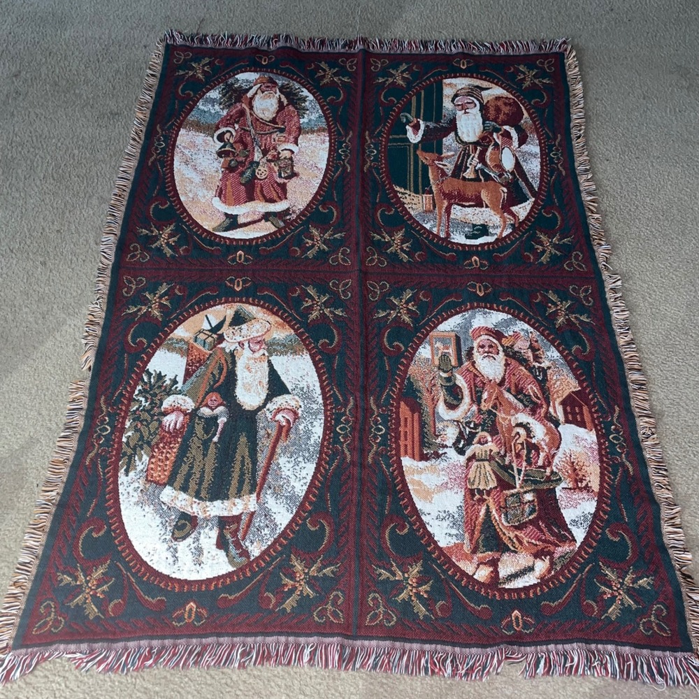 Goodwin Weavers Vintage Santa Claus Woven Tapestry Throw Blanket 100% Cotton USA